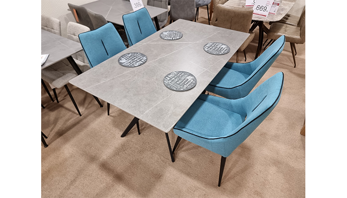 Timor 1.6m Grey Table & 4 Lima Blue Dining Chairs